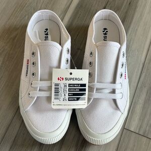 NEW / NIB Superga 2402 White Mule Slip On Sneakers Lace up Womens SZ 5 | Men 3.5